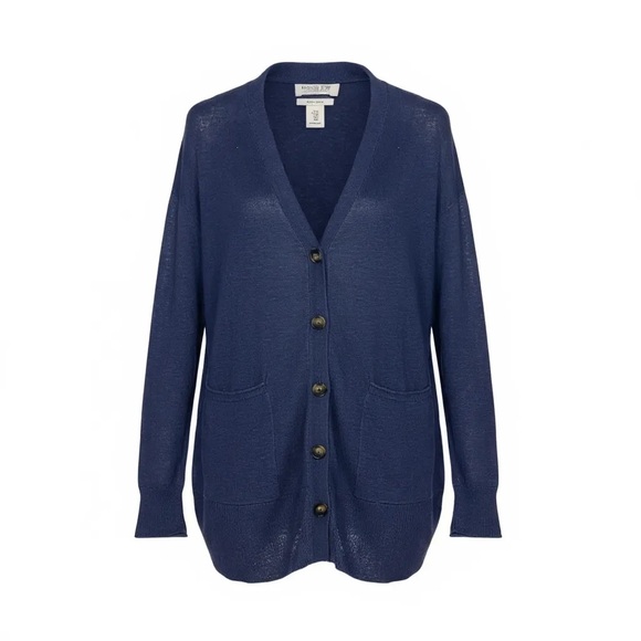 Rachel Zoe 100% Linen Navy Button Front Cardigan Sweater | Size Medium - Picture 1 of 7